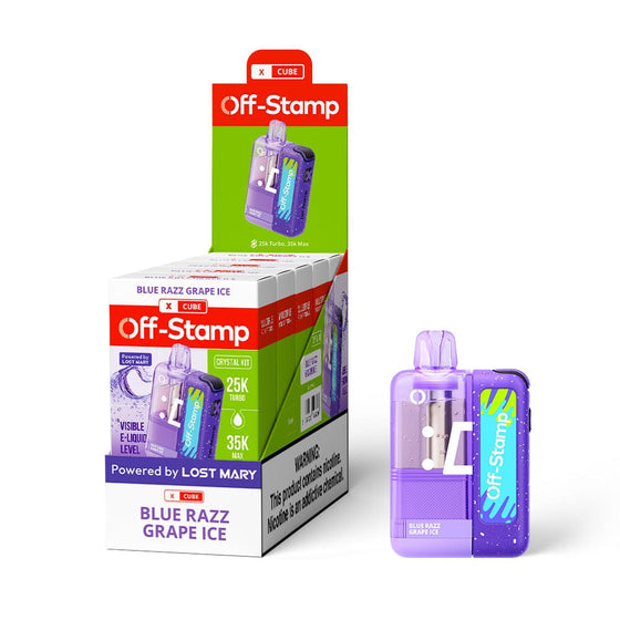 Disposable Vape Online Blue Razz Grape Ice Off Stamp Crystal Cube Kit 35K Pod + Charger